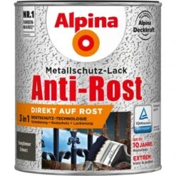 Alpina Metallschutz-Lack Anti-Rost Schwarz Eisenglimmer 750 Ml
