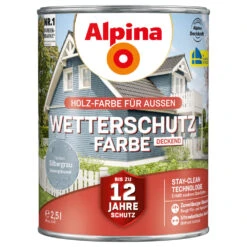 Alpina Wetterschutzfarbe Silbergrau Deckend 2,5 Liter