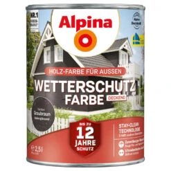 Alpina Wetterschutzfarbe Graubraun 2,5 Liter Deckend