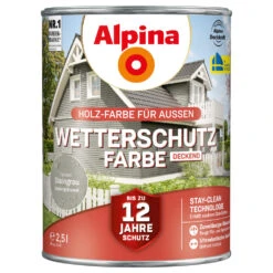 Alpina Wetterschutzfarbe Steingrau Deckend 2,5 Liter