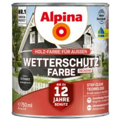 Alpina Wetterschutzfarbe Schwarz 750 Ml Deckend