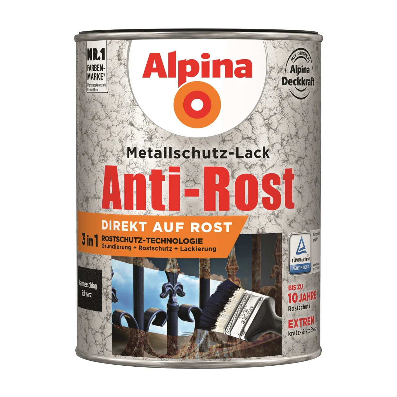 Alpina Metallschutz-Lack Schwarz RAL 9005 Hammerschlag 2,5 Liter 1 Alpina Metallschutz-Lack Schwarz RAL 9005 Hammerschlag 2,5 Liter