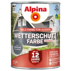 Alpina Wetterschutzfarbe Basaltgrau Deckend 2,5 Liter