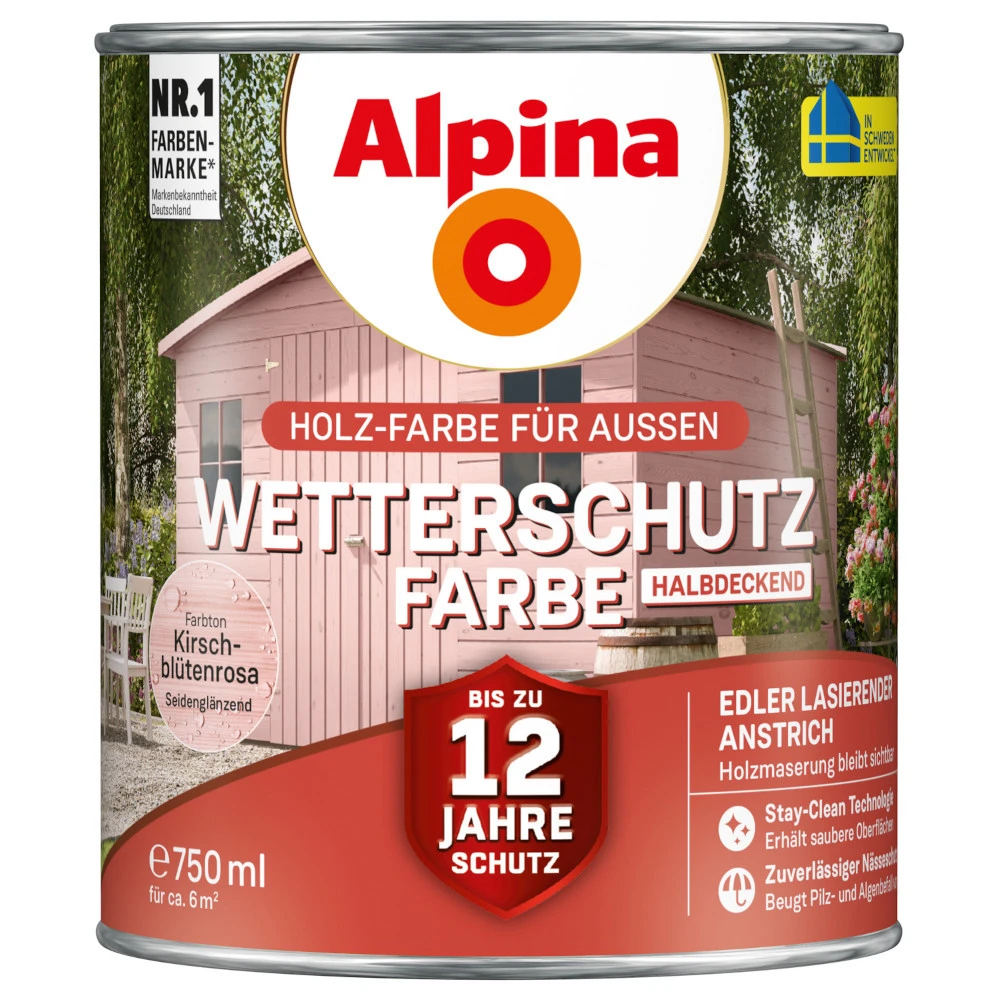 Alpina Wetterschutzfarbe Kirschblütenrosa 2,5 Liter Halbdeckend 1 Alpina Wetterschutzfarbe Kirschblütenrosa 2,5 Liter Halbdeckend