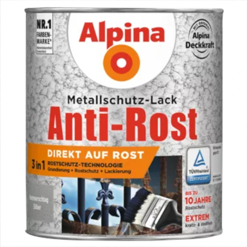 Alpina Metallschutz-Lack Silber 750 Ml RAL 9006 Hammerschlag 1 Alpina Metallschutz-Lack Silber 750 Ml RAL 9006 Hammerschlag