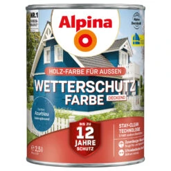 Alpina Wetterschutzfarbe Azurblau 2,5 Liter Deckend