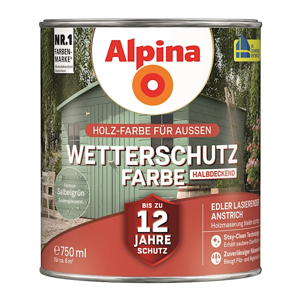 Alpina Wetterschutzfarbe Salbeigrün 750 Ml Halbdeckend 1 Alpina Wetterschutzfarbe Salbeigrün 750 Ml Halbdeckend