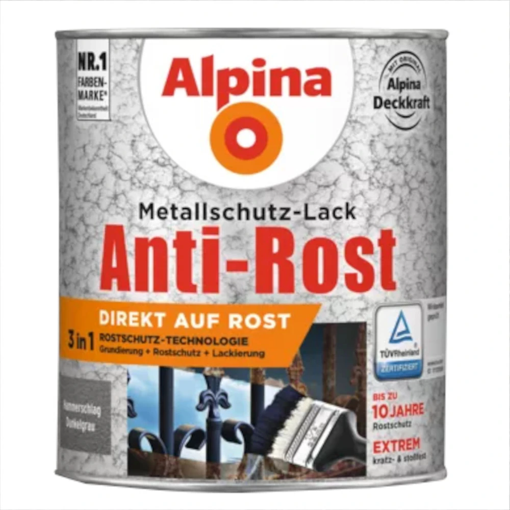 Alpina Metallschutz-Lack Dunkelgrau 750 Ml RAL 9007 Hammerschlag 1 Alpina Metallschutz-Lack Dunkelgrau 750 Ml RAL 9007 Hammerschlag